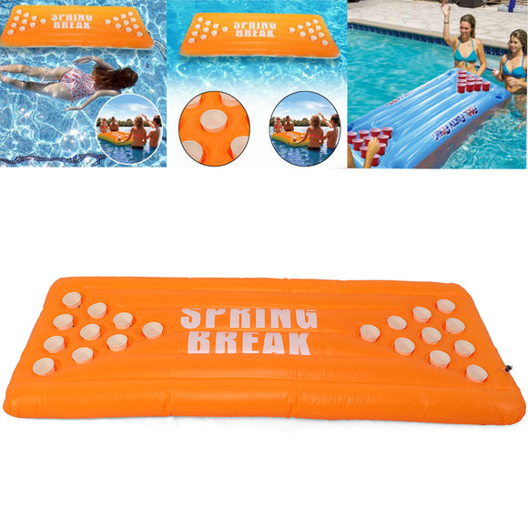Inflatable Beer Pong Ball Table Water Floating Raft Lounge Pool Game 20 Cups Holder