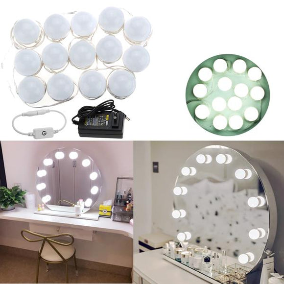 5M 14LEDs Hollywood Style White LED Vanity Mirror Lights Kit + US Adaptor+Dimmer DC12V