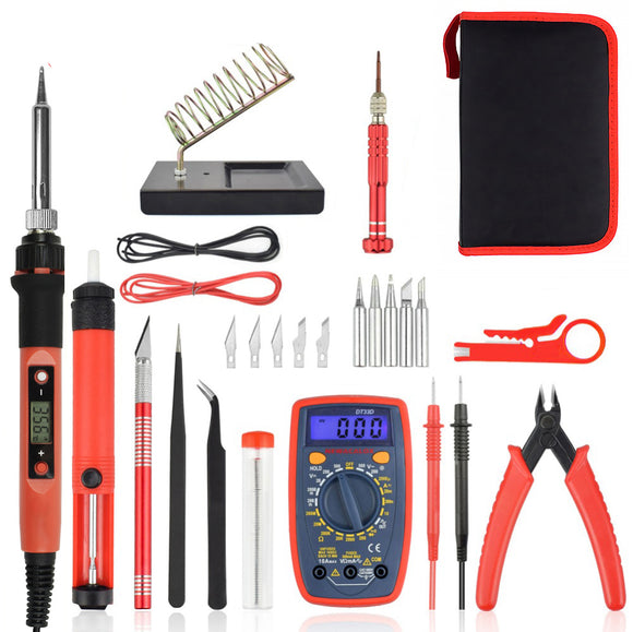 NEWACALOX 60W Electric Soldering Iron Kit Digital Multimeter LCD Welding Set Desoldering Pump Welding Repair Tool EU/US Plug