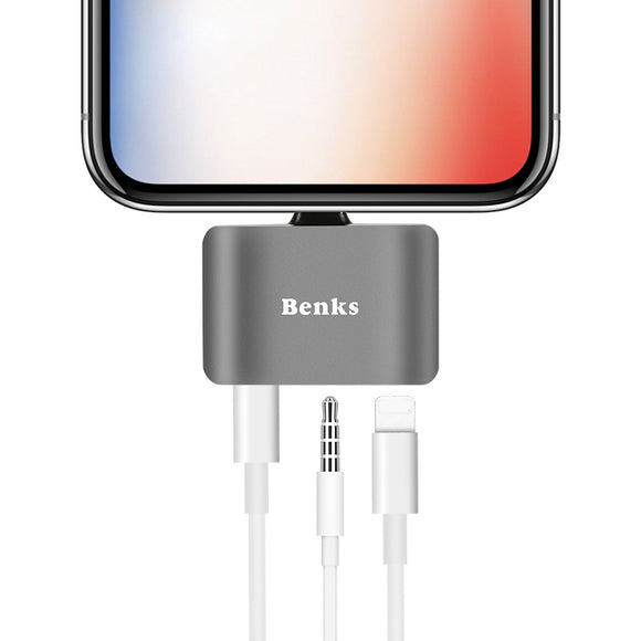 BENKS 3 in 1 Splitter Dual Charger Ports 3.5mm Earphone Jack Adapter Converter for iPhone X 8 7 Plus