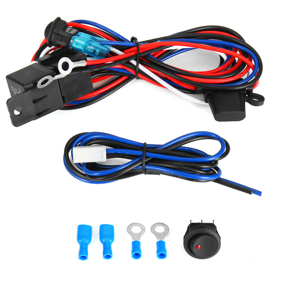 12V Car Universal Fog Light Wiring Kit Round Switch With Red LED Lamp