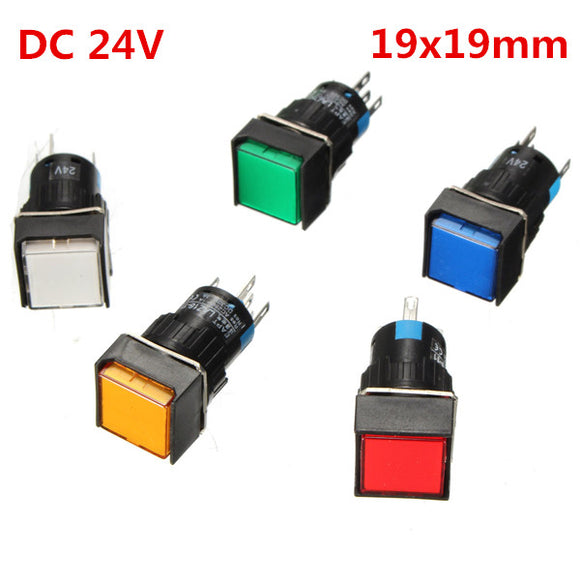 16mm DC 24V Push Button Self-reset Switch Square Momentary LED Light