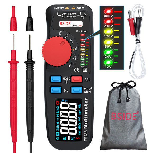 BSIDE ADM92CL PRO Color LCD Digital Multimeter 6000 Counts TRMS Auto-Range Voltage Amp Ohm Hz Cap Temp Diode Continuity Tester