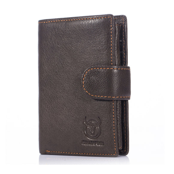 Bullcaptain Men Leather Wallet Vintage Short Wallet Trifold Wallet Card Holder