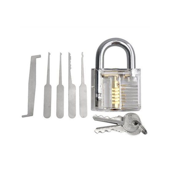 5pcs Unlocking Lock Pick Set Key Extractor Tool and Transparent Practice Padlocks Lock Pick Tools
