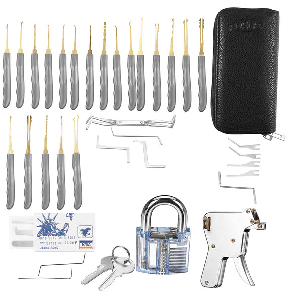 42Pcs Transparent Practice Padlock with Unlocking Lock Picks Set Key Extractor Tools