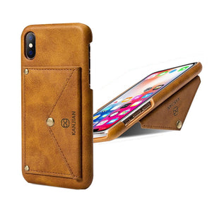 KANJIAN PU Leather Card Slot Bracket Protective Case for iPhone X