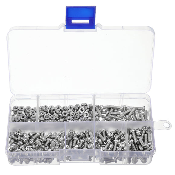 Suleve M3ST2 300Pcs M3 Torx Machine Screw 304 Stainless Steel Pan Head 4-12mm Bolt Nut Assortment