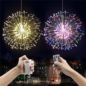 Battery Operated 8 Mode Dimmable LED Dandelion Hanging String Light Silver Wire Christmas Decor