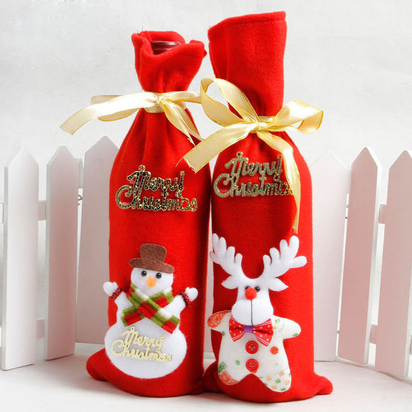 1pcs/bag Santa Claus Snowman Little Bear and Deer Red Bag Wine Bottle Gift Bag Decoration For New Ye