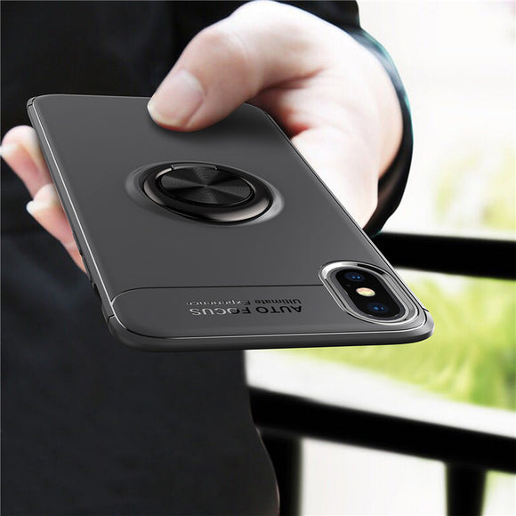 C-KU Protective Case For iPhone XS 360 Rotating Ring Grip Kicktand Back Cover