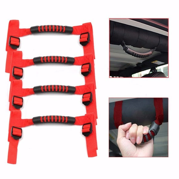 4pcs Red Roll Bar Car Grab Handle Kit Off Road Car Top Handle For Jeep Wrangler
