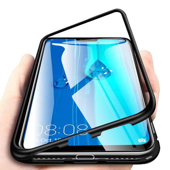 Bakeey 360 Magnetic Adsorption Metal Tempered Glass Flip Protective Case for Huawei Y9 2019