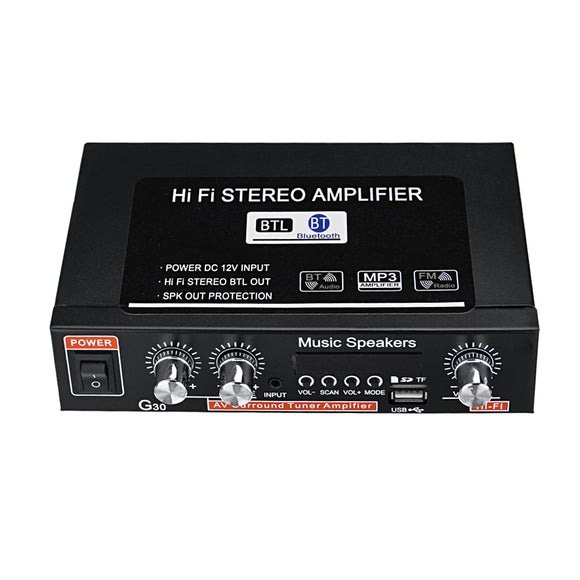 Mini 2CH HiFi Digital Audio Stereo Car Home Amplifier Bass bluetooth FM Radio