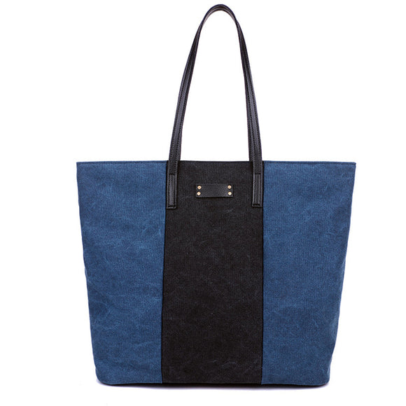 Women Casual Contrast Color Canvas Handbag Tote Large Capacity Shoulder Bag