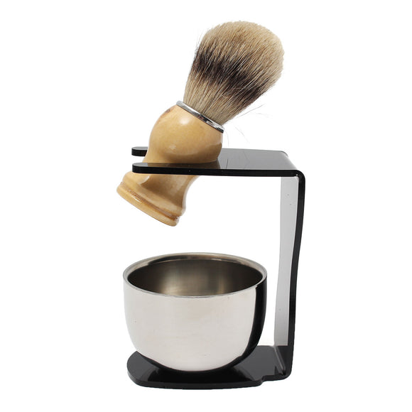 3 in 1 Men's Shaving Set Drip Brush Stand + Badger Hairbrush + Stainless Steel Bowl Mug