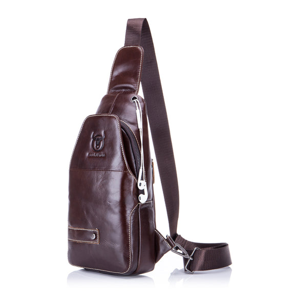 Bullcaptain Men Black Brown Leather Crossbody Bag Casual Shoulder Sling Bag