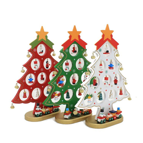 Christmas Decorations Wooden Medium Tree Monolithic With Small Ornaments Toys For Kids Gift