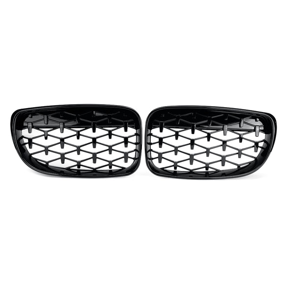 Pair Glossy Black Car Front Kidney Grill Grilles Diamond Style For BMW 1 Series E81 E82 E87 E88 2007-2013