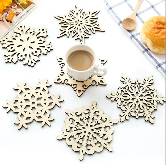 Wood Coaster Kitchen Christmas Placemat Table Mat Decorations For Home Cup Drink Mug Tea Coffee Snow
