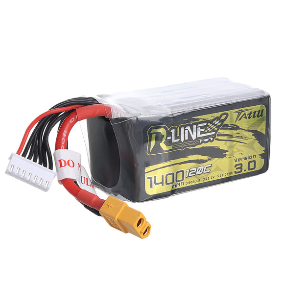 TATTU R-LINE 3.0 22.2V 1400mAh 120C 6S Lipo Battery XT60 Plug for FPV RC Drone