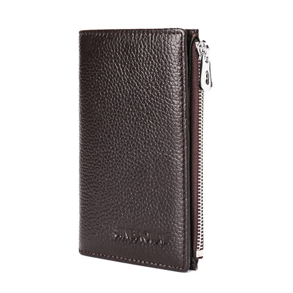 Men Genuine Leather Long Wallet Credit Card Holder with Zipper Pocket