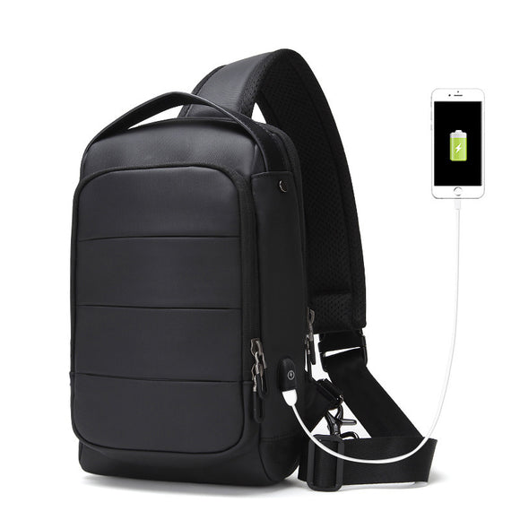 IPRee Men Anti-theft USB Crossbody Bag Waterproof Chest Bag Leisure Shoulder Laptop Bag