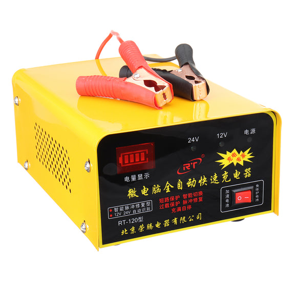 RT002 12V 24V 200AH Intelligent Pulse Repair LED Display Voltage Automatic Identification Car Battery Charger