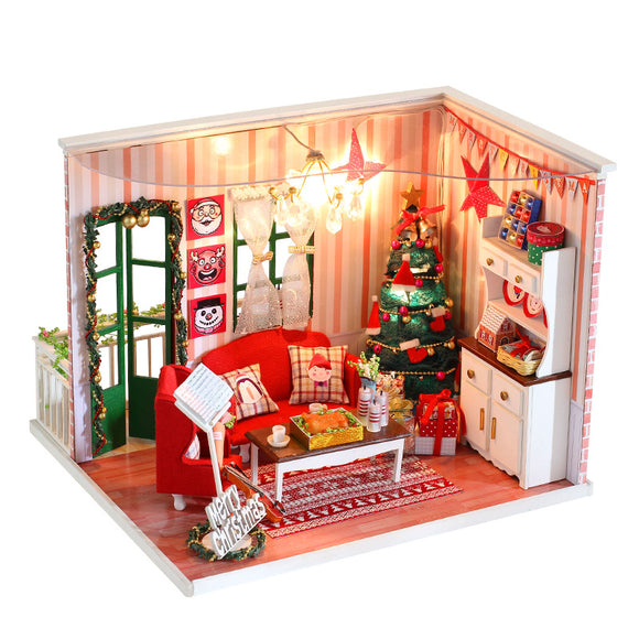 iiecreate CF-04 DIY Assembled Doll House Christmas Gift Toy with LED Light