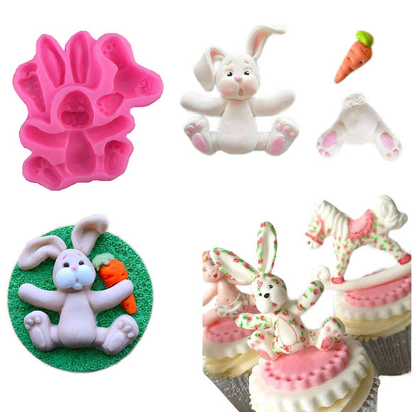 3D RABBIT Easter Bunny Silicone Mould Fondant Cake Baking Molds M116  Kitchen Accessories