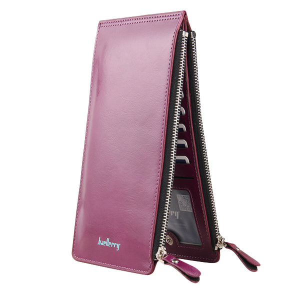 Women Waxy Ultra Thin Leather Long Purse Elegant Card Multi Card Holder Phone Wallet Coin Bags