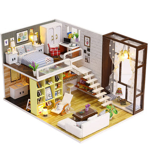 iiecreate K-028 Contracted City DIY Doll House With Furniture Light Cover Gift Toy