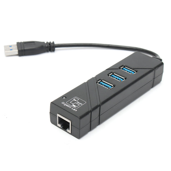USB to 3 USB 3.0 Ports Gigabit Ethernet Lan RJ45 Network Adapter Hub for PC