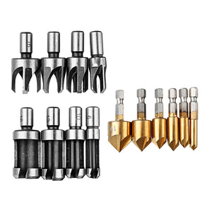 Drillpro 14pcs Woodworking Chamfer Countersink Drill Bits Wood Plug Cutter Set