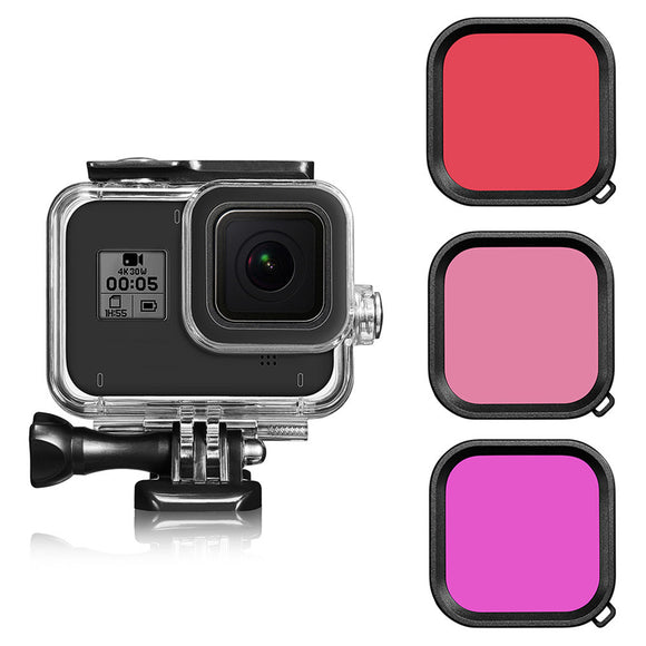Purple/Red/Pink Diving Lens Filter for GoPro Hero 8 Black with Waterproof Protective Case