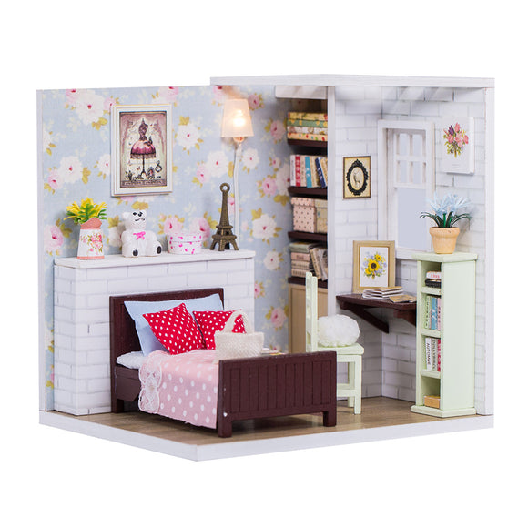 iiecreate M-009 DIY Dolly Pavilion Miniature Doll House Furniture Model LED Light Toys Gift