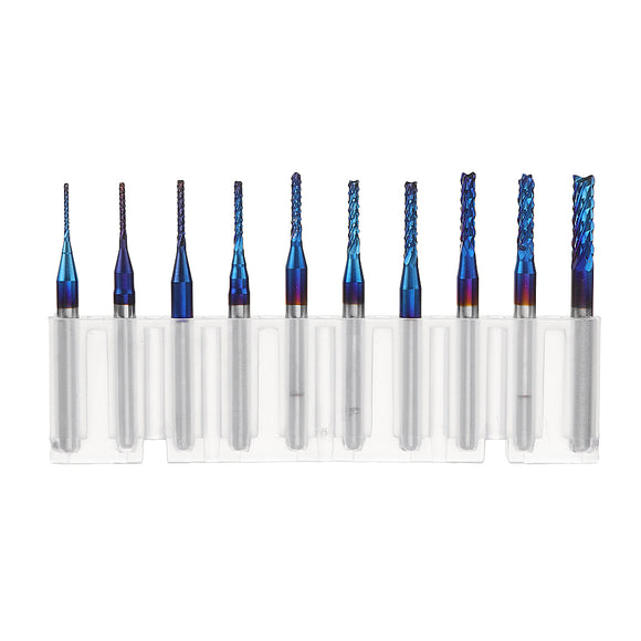 Drillpro 10pcs 0.8-3.175mm Blue NACO Coated PCB Bits Carbide Engraving Milling Cutter For CNC Tool Rotary Burrs