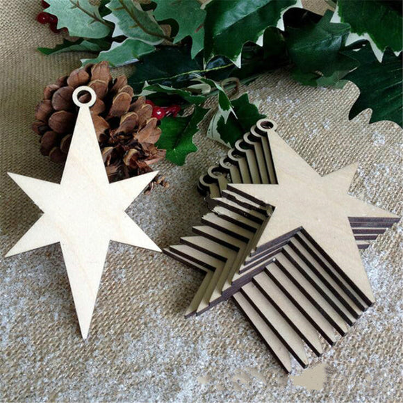 10Pcs Wooden Blank Christmas Star Wood Chip Sheet Ornaments Hanging Tags Laser Engraving DIY Crafts