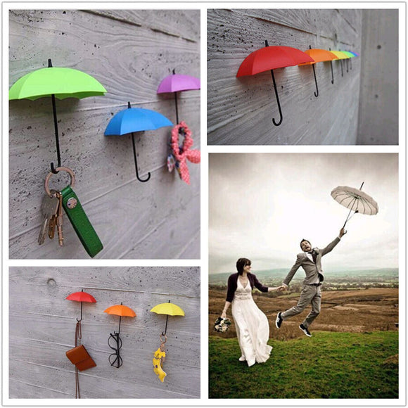 Honana DX-012 3PCS Creative Umbrella Shape Home Decoration Hook Paste Storage Pothook Novelty Wall Decor