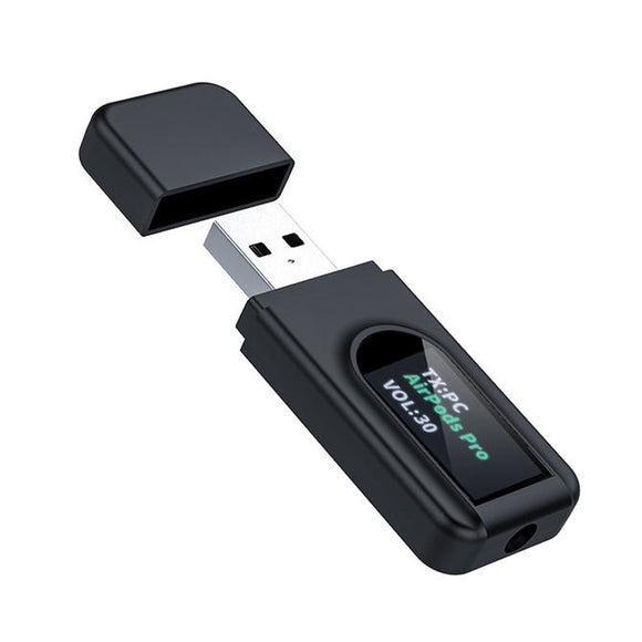 T1 2 in 1 Bluetooth 5.0 Adapter USB AUX Wireless Audio Receiver Transmitter with Display Screen