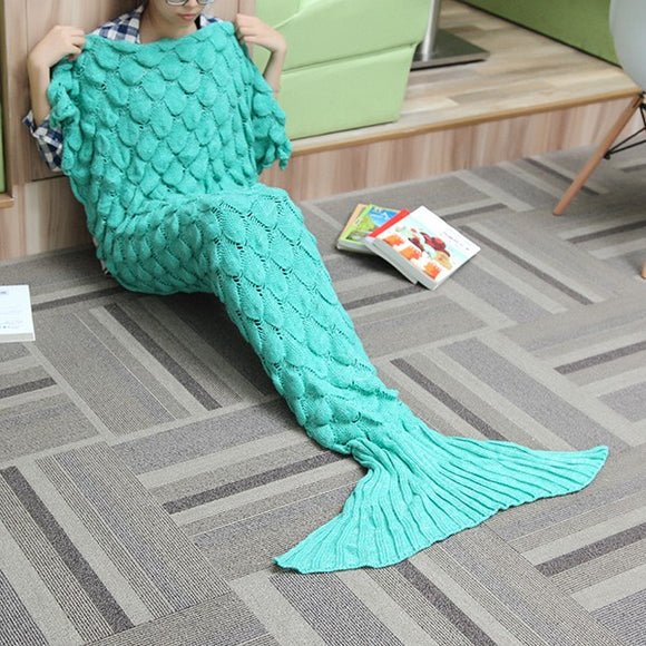 180x90 Yarn Knitting Mermaid Tail Blanket Wave Stripe Warm Bed Mat Super Soft Sleep Bag
