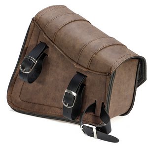 Vintage Brown PU Leather Left /Right Side Pannier Saddle Bag W/ Bottle Holder Universal