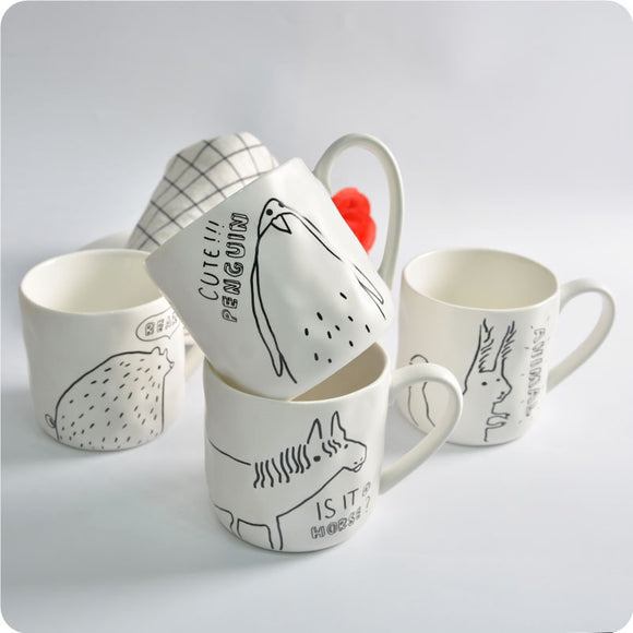 KCASA KC-MUG05 Four Cartoon Animals Ceramic Milk Cup Coffee Mug Tea Glass Tea Cup Tumbler