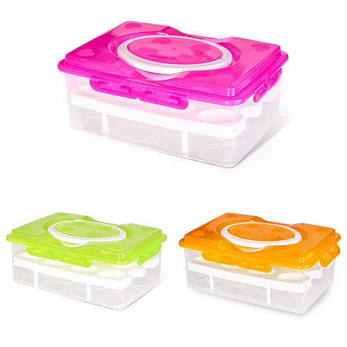 Double Layer 24 Grid Egg Box Kitchen Storage Container Holder Food Organizer Fridge Crisper