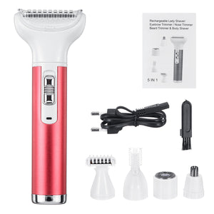 5 In 1 Women Shaver Painless Hair Removal Epilator Shaving Machine Face Beard Eyebrow Nose Trimmer Body Bikini Electric Razor