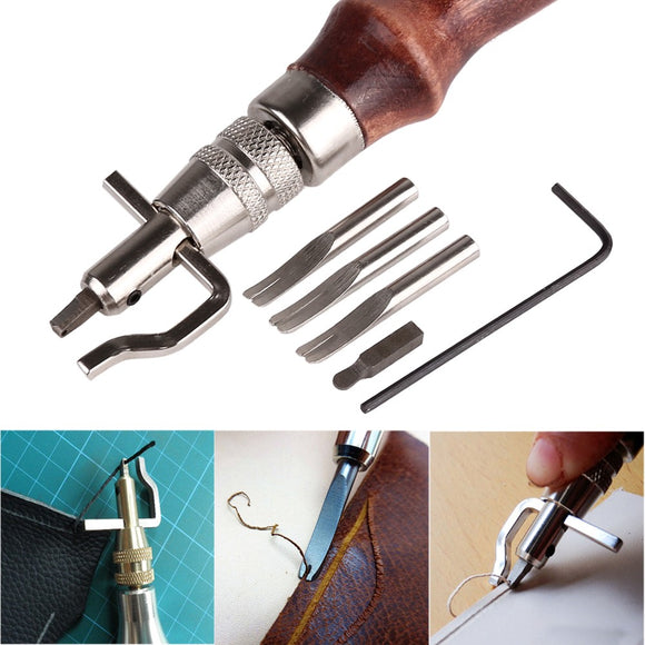 KCASA 5 In1 DIY Wood Leather Craft Adjustable Pro Stitching Groover Crease Leather Tools Set