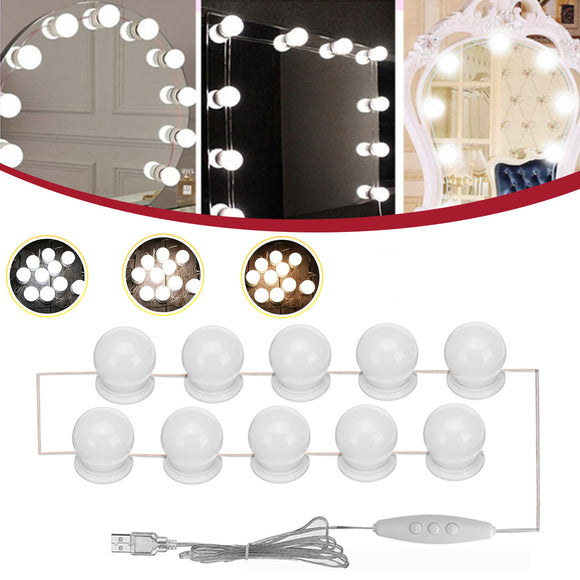 10PC USB Hollywood LED Bulb Vanity Makeup Dressing Table Dimmable Mirror Light Kit DC5V