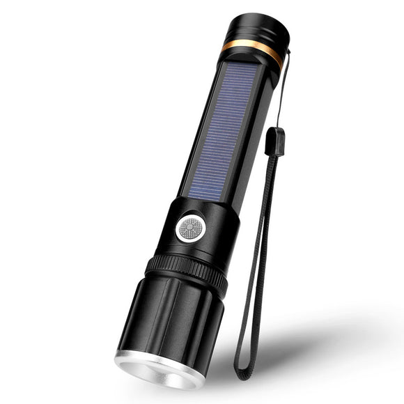 XLOONWY8 T6 Powerful Brightness USB Rechargeable & Solar Charging Zoomable LED Flashlight Power Bank