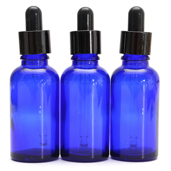 3pcs Empty Blue Glass Essential Oil Bottles Refillable Container with Dropper 30ml