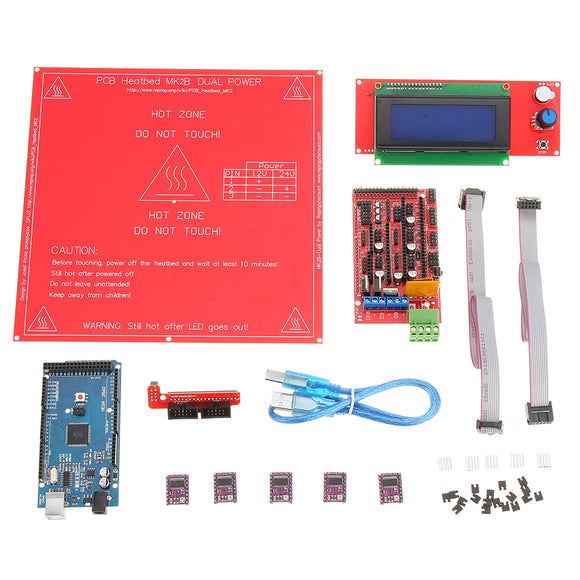 3D Printer Kit RAMPS 1.4+Arduino Mega 2560 +DRV8825 Stepper Motor+2004 LCD+PCB Heat Bed MK2B